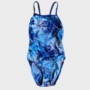NWOT Size 36/10 Speedo Endurance 1-Piece Competition Swim Suit, Blue/White